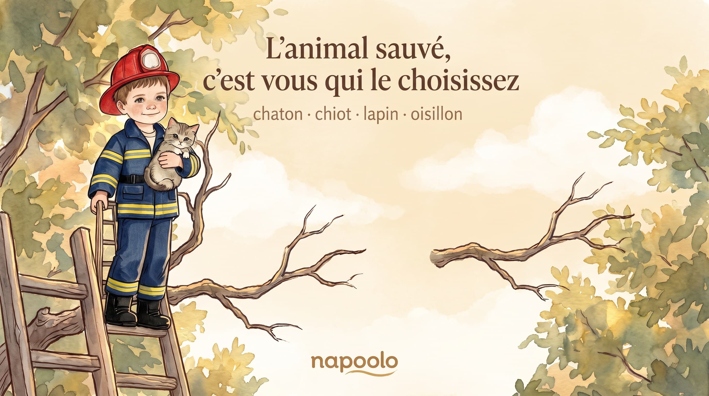 L'animal sauvé est au choix : chaton, chiot, lapin ou oisillon