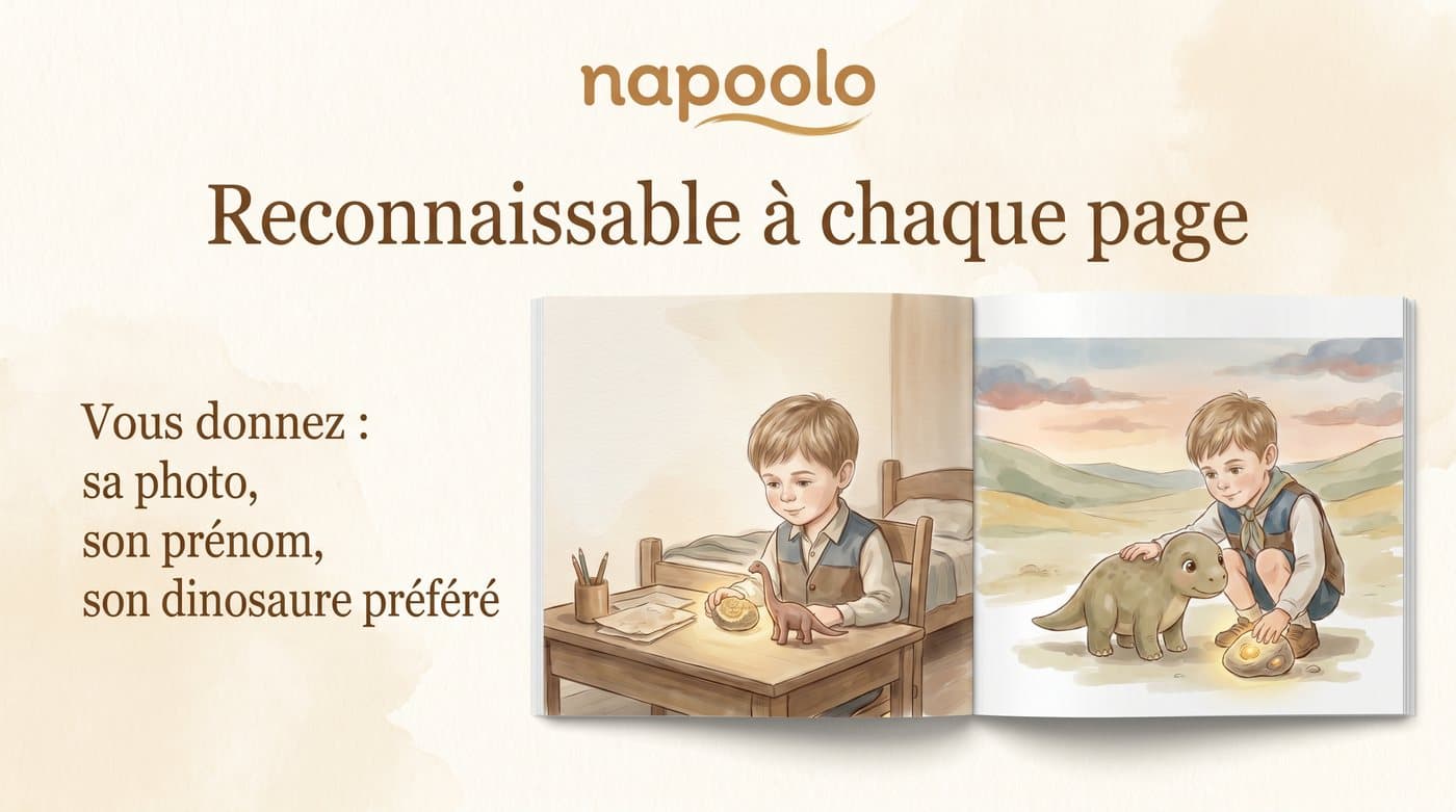 La photo et le prénom de l'enfant inspirent son personnage d'explorateur